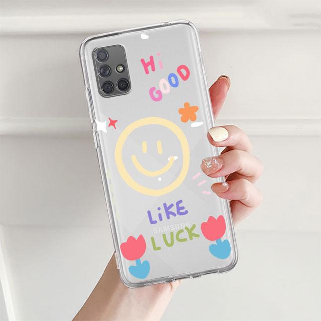 Clear Case For Samsung Galaxy A52 A12 A51 A32 A21s A71 A32 A22 50 A70 A31 A72 5G Phone Cover Love Line Flower