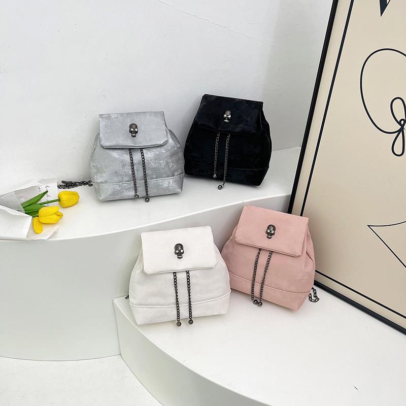Schoolbag Autumn New Pump with Bucket High Value Casual Backpack Personalized Skull Chain Backpack Trend Small Bag