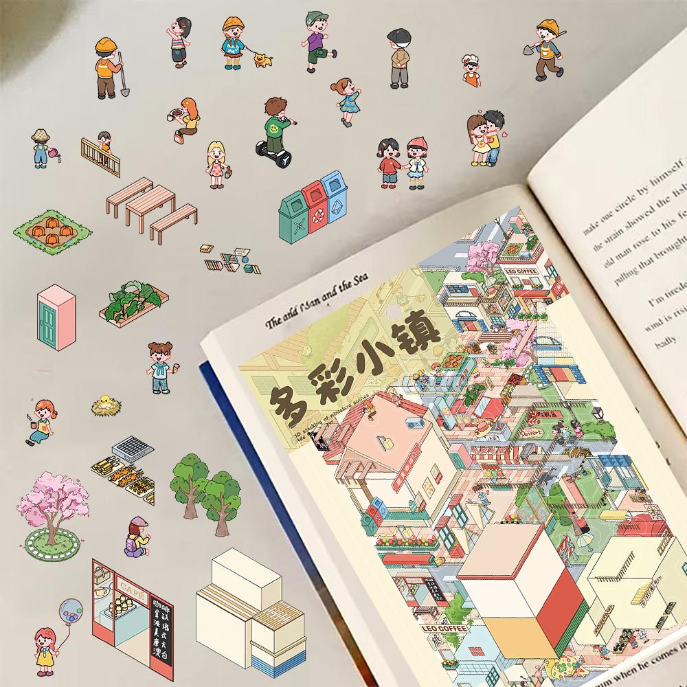 4PCS Colorful Town Scenery Sticker Notebook Motorcycle Stationery Waterproo Picture Motorcycle Coffee Retro Language Stickers