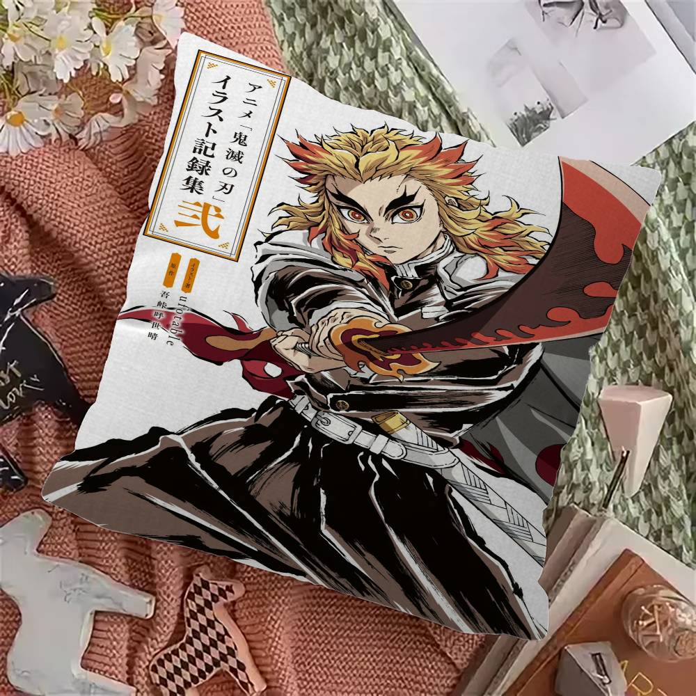 Rengoku Akaza Demon Slayer Anime Pillow Cover for Bedroom Room and Living Room Sofa Decorative Cushion Cover