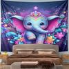 Cute Colorful Elephant with Floral Design Pattern Wall Hanging Tapestry Decorative Tapestry Home Decor for Bedroom and Living Room