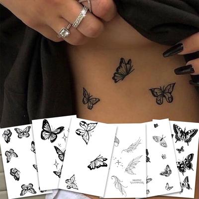 Simple Personality Spice Girl Three-Dimensional Butterfly Flower Wicker Collarbone Arm Tattoo Sticker