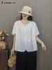 Summer New Modal Cotton Linen Loose Oversized V-Neck Sweatshirt Shirt Women's T-Shirt