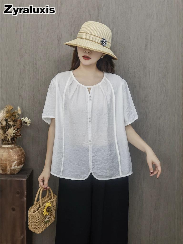 Summer New Modal Cotton Linen Loose Oversized V-Neck Sweatshirt Shirt Women's T-Shirt