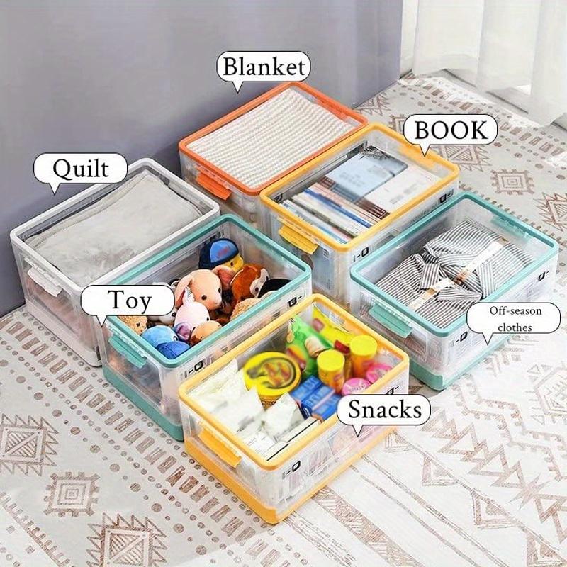 1 Stück aufklappbare Aufbewahrungsbox mit Griffen und Rollen, große Kapazität, transparent, für Kleidung & Bücher & Snacks, für Zuhause & Wohnheim.