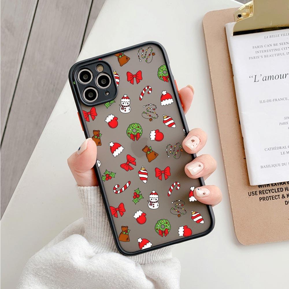 Case For iPhone 17 16 15 13 12 11 14 Pro Max 15 Plus 16e 17 Air Shockproof Clear Matte Cover Christmas Theme Cane Picture Fundas
