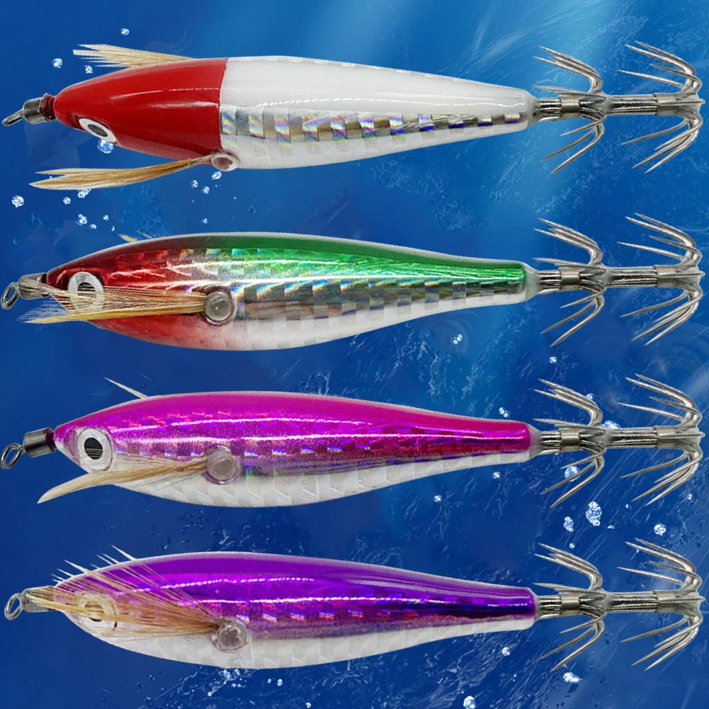 1-5Pcs Luminous Wooden Shrimp Squid Egi Jigging Lure Octopus Cuttlefish Shrimp Floating Sutte Squid Jig Lure Bait Japan Hook