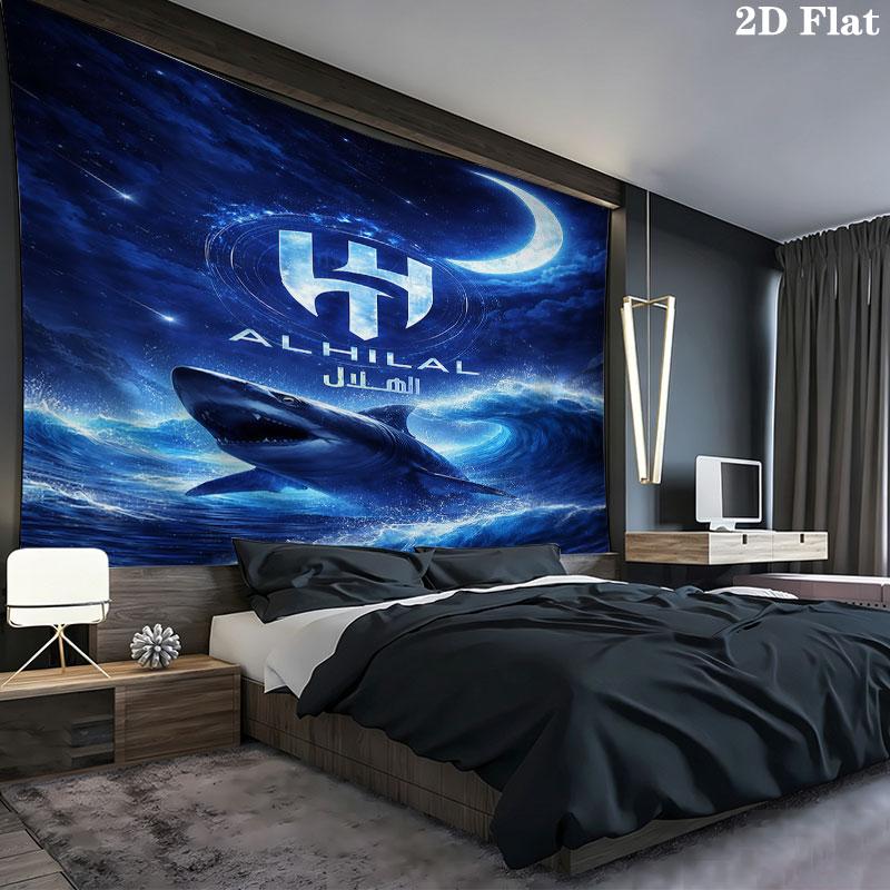 Al-Hilal Saudi FC Wall Tapestry Aesthetic Wall Hanging Printed Fabric Blanket Decorative Tapestries for Bedroom Living Room Home Decor