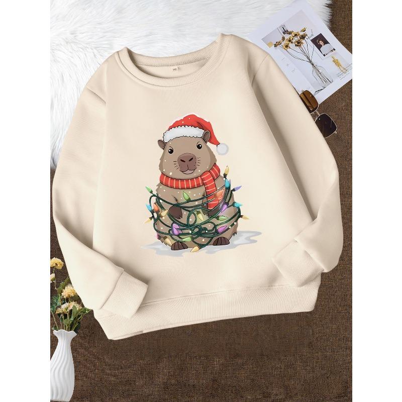 Christmas Girls' Fashion Crew Neck Sweatshirt, Casual Printed Top