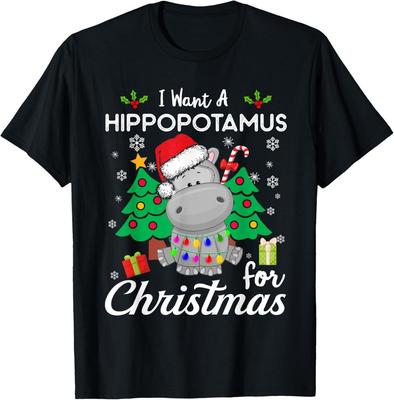 NEW LIMITED I Want A Hippopotamus For Christmas Cute Gift Xmas TShirt Size S-5XL