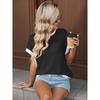 2026 Summer New Women's Round Neck Knit Top Short Sleeve Color Block Loose T-Shirt