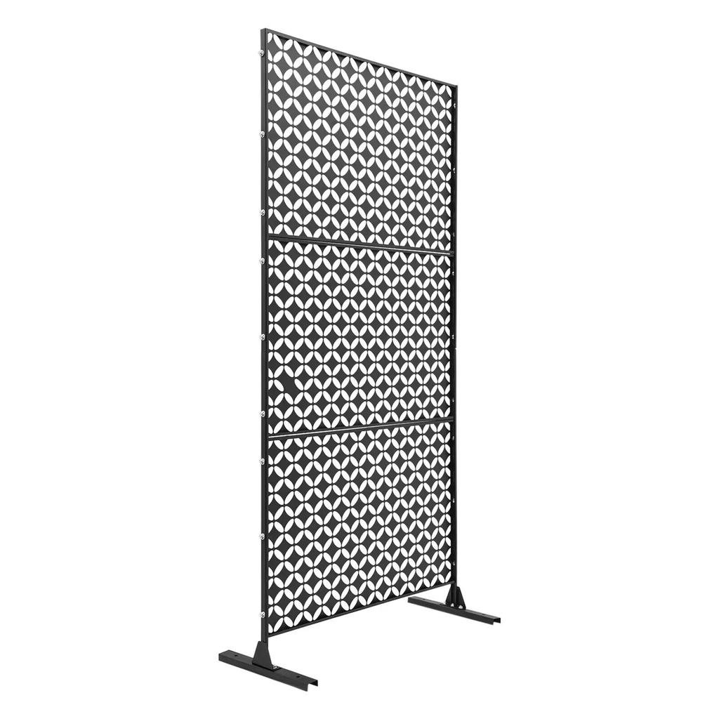 Black Freestanding Privacy Fence Screen 35x75in Laser-Cut 3-Panel Outdoor Partition for Garden Deck Room Devider