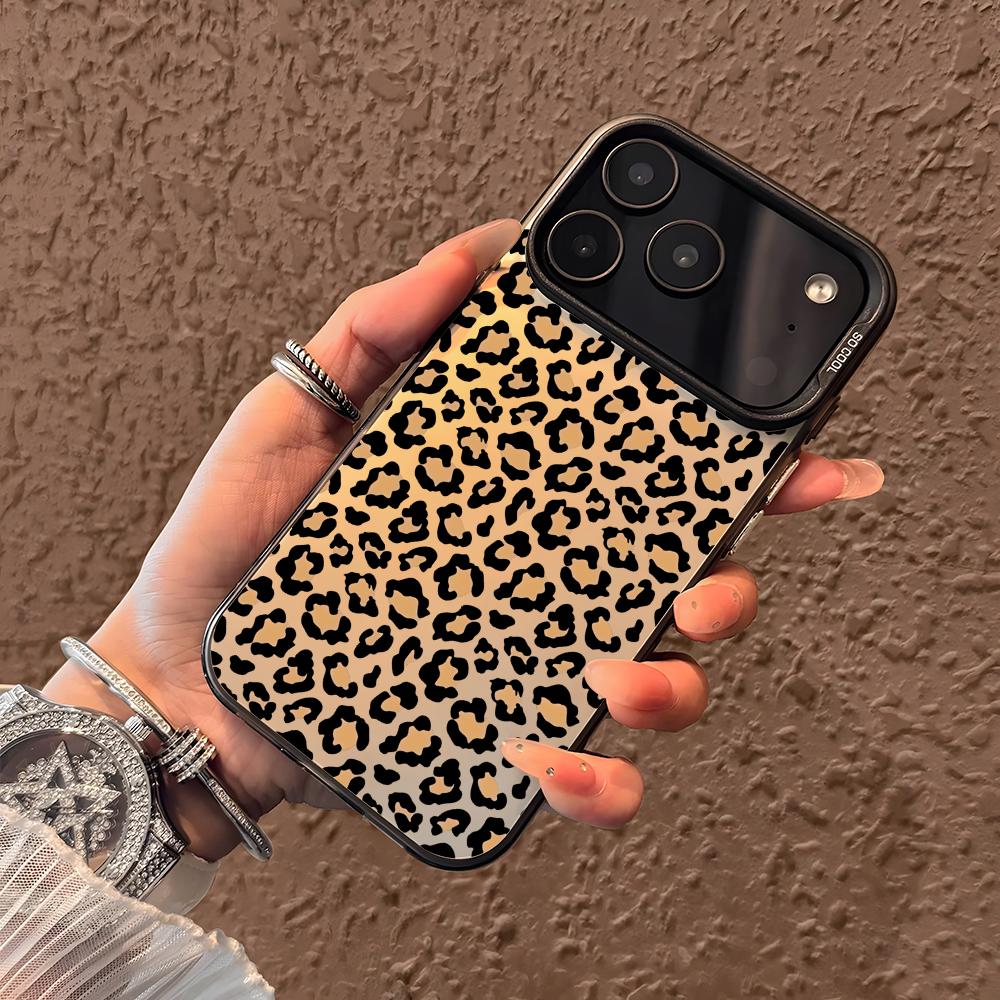 INS Leopard Print Phone Case For iPhone 17 16 15 14 13 12 11 Pro Max Air Matte Laser Aurora Shockproof Funda