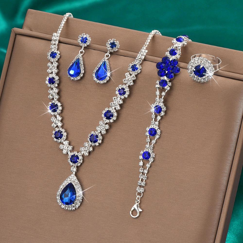 Jewelry High-end Crystal Gem Ladies Water Drop Necklace Earrings Bracelet Ring