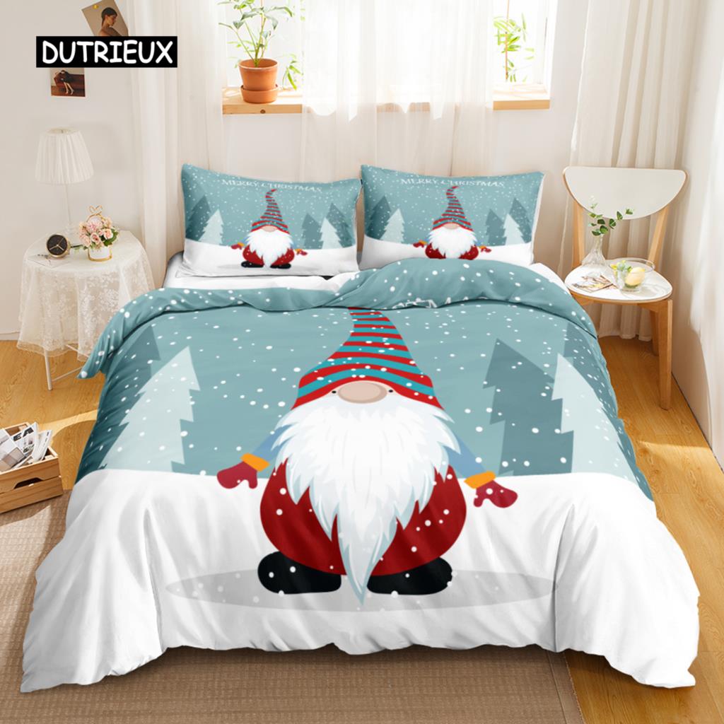 Christmas Duvet Cover Set Winter Polyester Bedding with Zipper Ties for All Season Double Queen King Size Holiday Decor