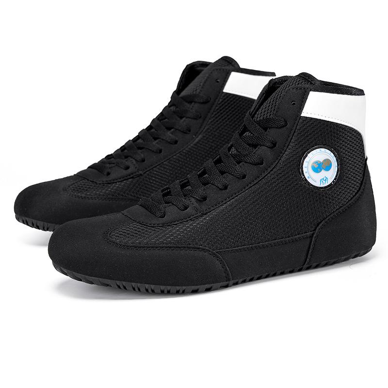 

Боксерки с высоким верхом Санда боевые соревнования тренировки защита запястья борцовки нескользящие и износостойкие профессиональные боевые туфли 45