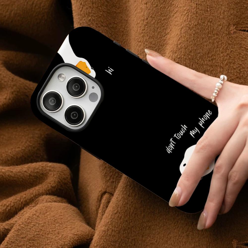 

Cartoon Doubt Duck Phone Case For IPhone 16 15 14 13 12 11 Pro Max Plus Samsung S24 S23 Ultra Glossy HD Hard PC Cover IPHONE12