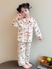 Girls' Cute Apple Pajama Set, Spring/Autumn 2025 - Pure Cotton, Long Sleeve & Pants, Cartoon Design Homewear