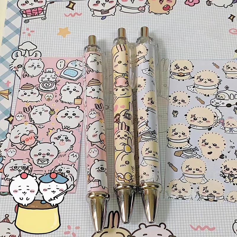 Cartoon Anime Chiikawa Press Pen Hachiware Usagi Cute Gel Pen Student 0.5Mm Roll Paper Pens Children Stationery School Supplies