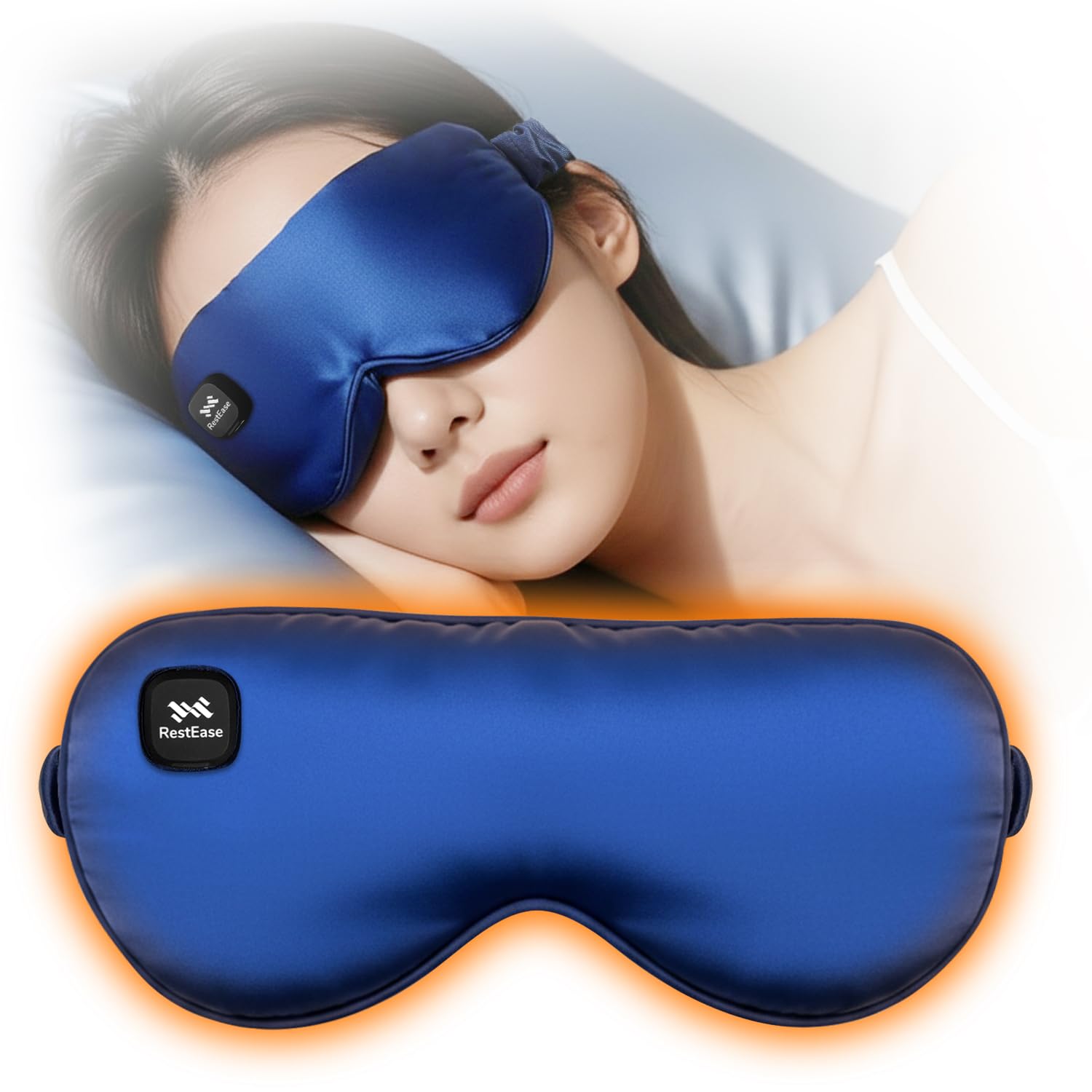 

RestEase Hot Eye USB Large Sleep Fatigue Light Navy Day Birthday Holiday Gift Mask, Cordless, Rechargeable, Capacity, Aid, Relief, Blocking, синій