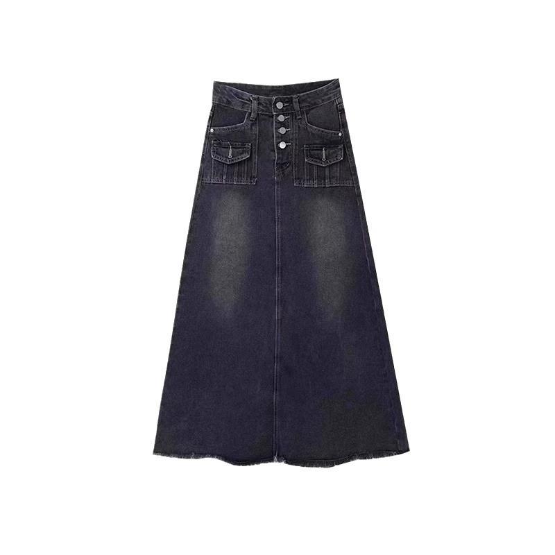 Spring and Autumn High-waisted Denim Skirt Half-body Skirt for Women Vintage A-line Skirt Plus Size Long Skirt