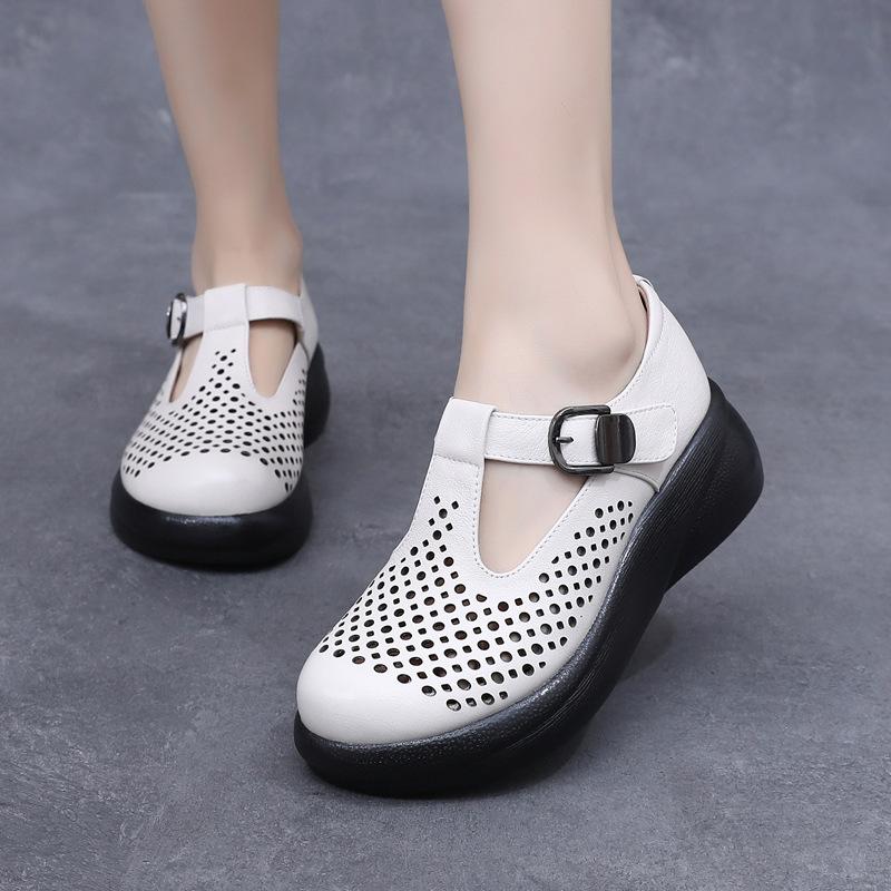 GKTINOO Genuine Leather Closed Toe Sandals For Women Hollow Out Summer Platform Sandals Wedges Leisure Ladies Shoes Handmade