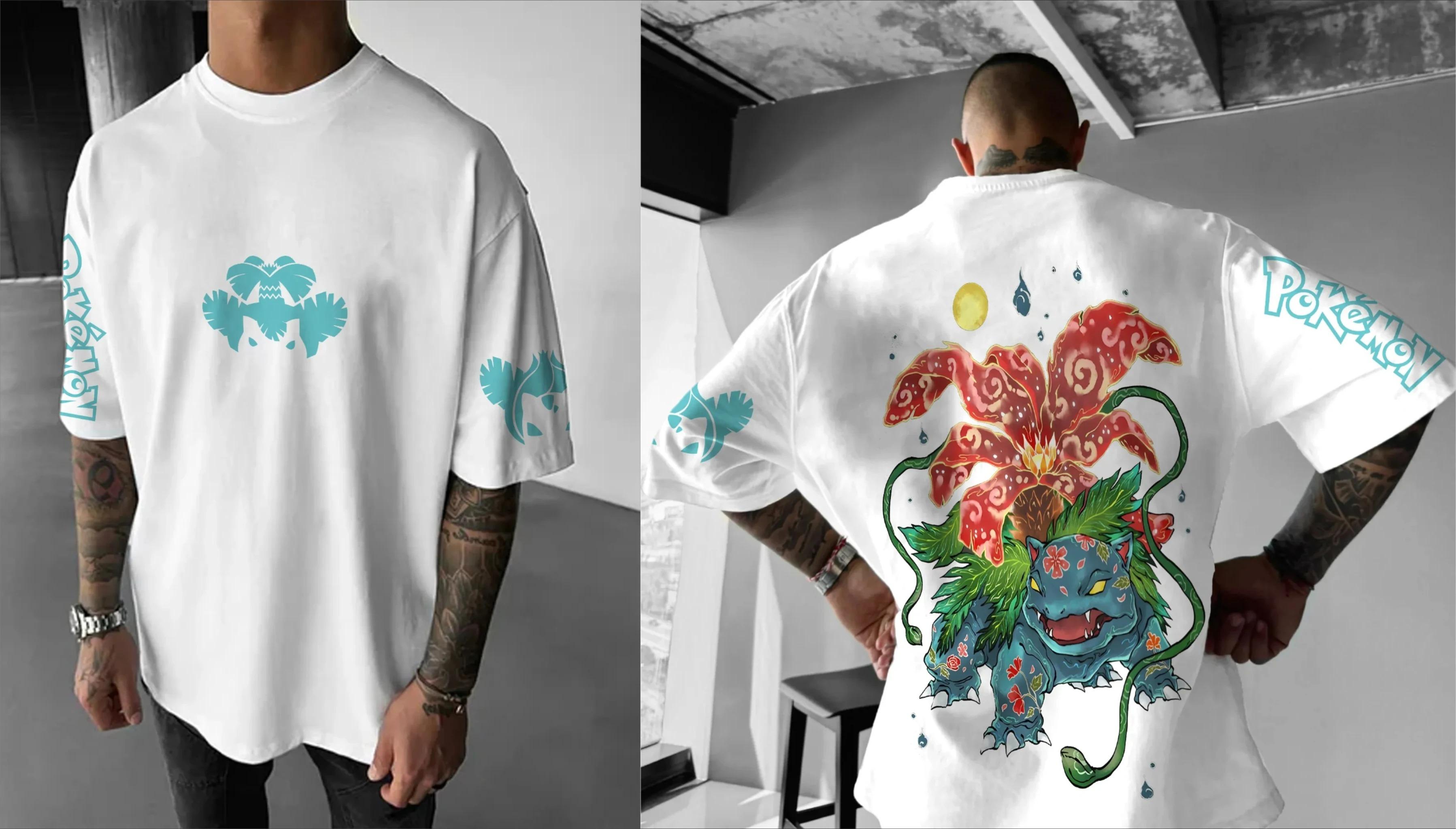 

2026 Pokémon Japanese Anime Peripheral Mimikyu Bulbasaur Short Sleeve T-Shirt Pokémon Summer Men s Fashion Breathable Sports Top Y2K L