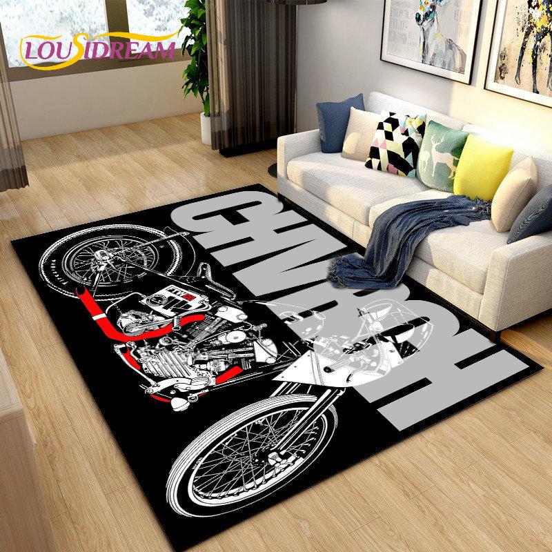 Retro Vintage Motorcycle Area Rug Large,Carpet Rug for Living Room Bedroom Sofa,Kitchen Bathroom Doormat Non-slip Floor Mat Gift