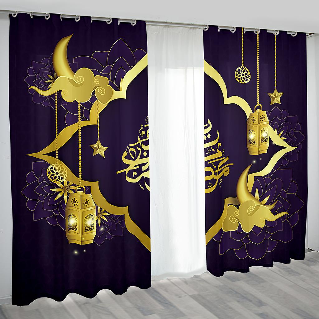 Luxury Eid Home Decor Curtains Muslim Ramadan Curtains 2 Panel Islamic Living Room Bedroom Decor Curtains