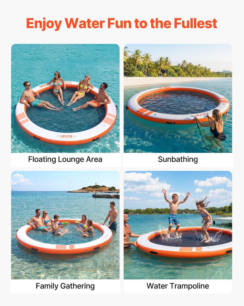 Inflatable Floating Dock, 3.05M Inflatable Dock Platform, Non-Slip Water Air Mat with Portable Carrying Bag & Detachable Ladder, Floating Water