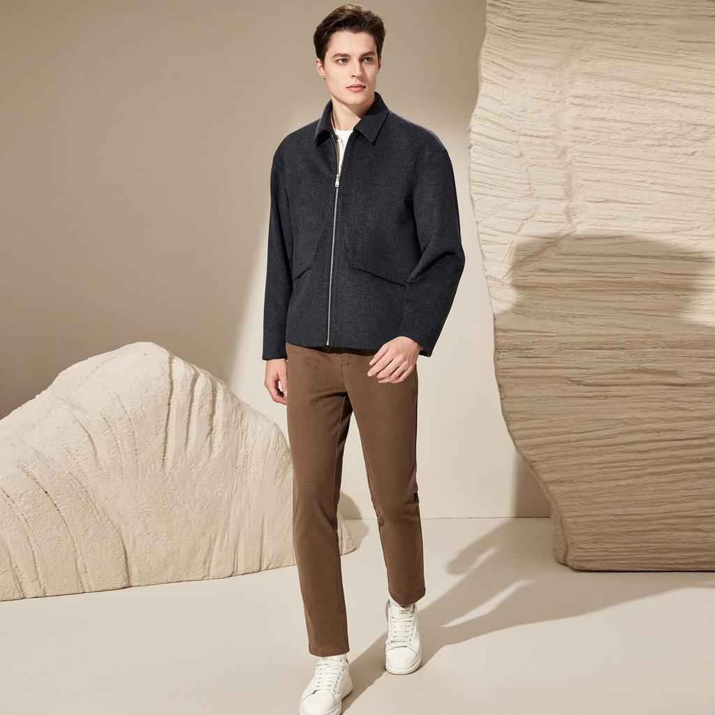 [Fashionable Light Luxury Delicate Australian Wool] Autumn and Winter Simple Micro Wide Woolen Jacket Men's Versatile Knitted Wool Jacket