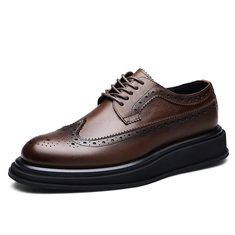 2025 direct supply Brock engraved platform leather shoes men's business spring and autumn men's leather round head British dress shoes