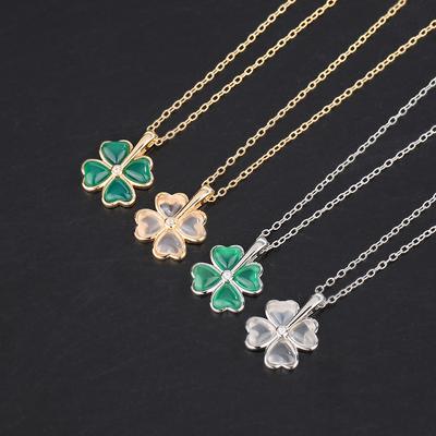 Natural Hetian Jade Four-leaf Crocodile Necklace for Women Emerald Cedony Cat Eye Stone Flower Pendant Clavicle Chain Neck Neck Chain
