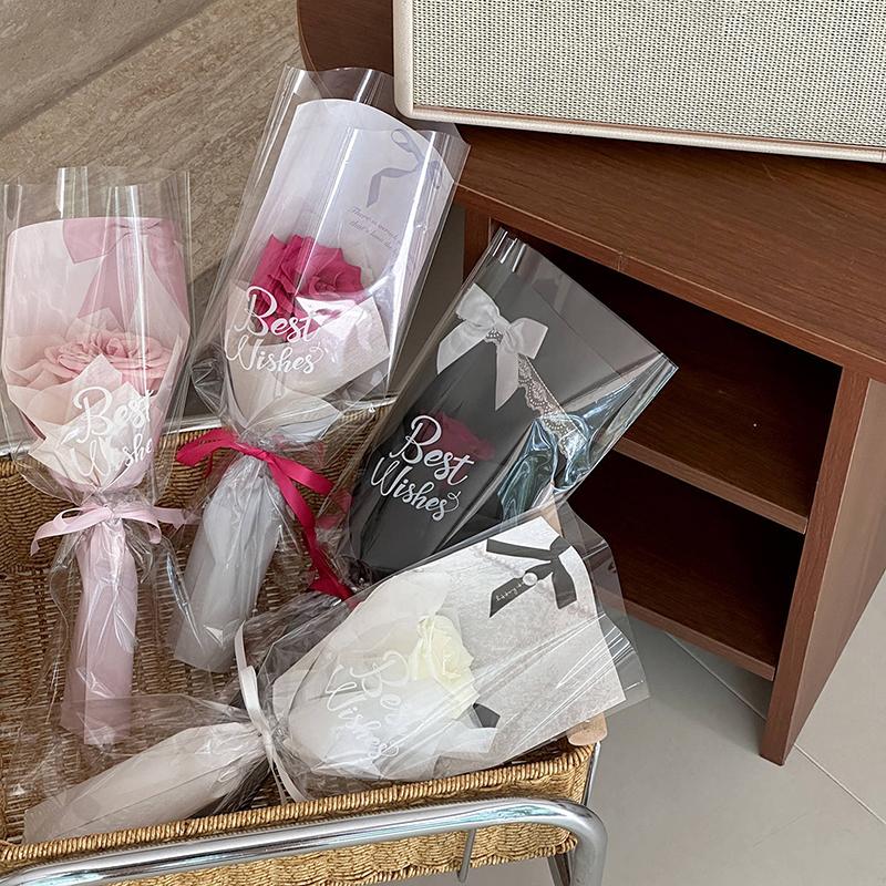 10Pcs Single Bouquet Flower Wrapping Paper Transparent Cellophane Gift Packaging Bag Wedding Birthday Party Florist Packing Bags