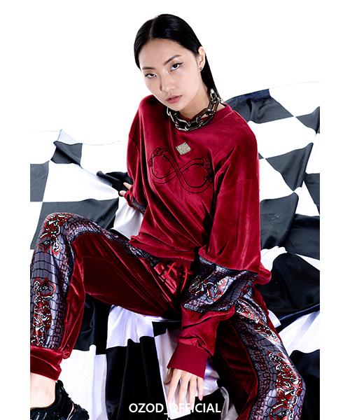 OZOD Velvet Snake Pants_Wine
