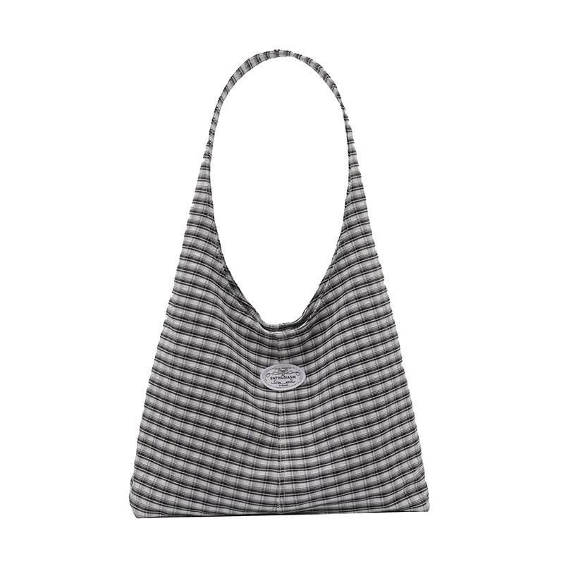 Korean StyleinsNew style casual and sweet plaid canvas shoulder shopping bag, fresh and versatile for daily use, underarm bag