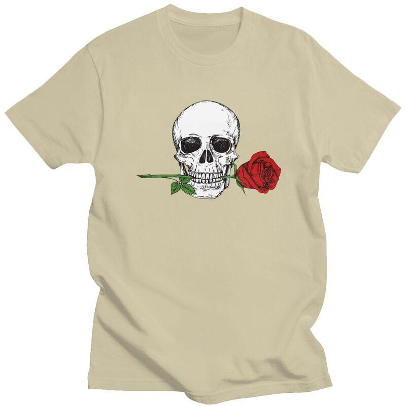 Custom Rose Skull T Shirt Men ShortSleeve Tshirt Casual Tee 100 Cotton Slim Fit Tshirt Merch