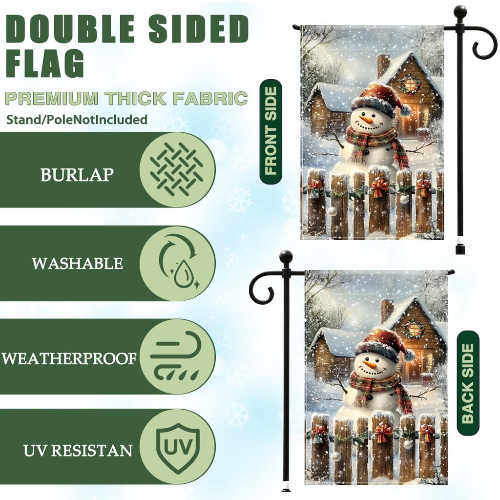 Christmas snowmanGarden Flag 12x18 Inch Double Sided for Courtyard Outdoor Welcome Flag Decoration (Excluding flagpole)
