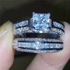 FDLK 2 stk Brudesett Elegante ringer for kvinner Bryllupsforlovelse Mote smykker med full skinnende kubikksirkon kvinnering