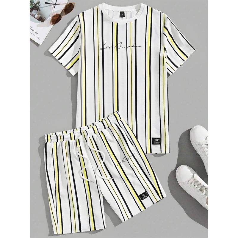 3D Striped Printed Men's Set Summer Casual Everyday Men's Short Sleeve T-shirt Urban Street Men's Fashionable Beach Shorts