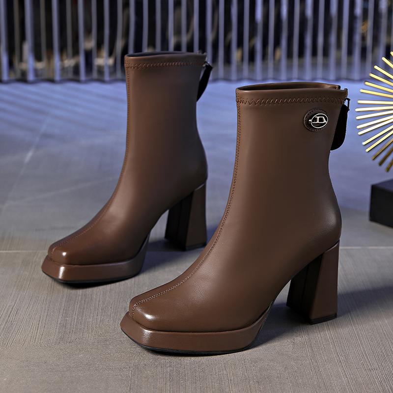 Fashion Women's Boots Fashion  Boots Back Zipper Autumn High-heeled Women Shoes Hot Selling Designer Ankle Boots Large chunky heel
