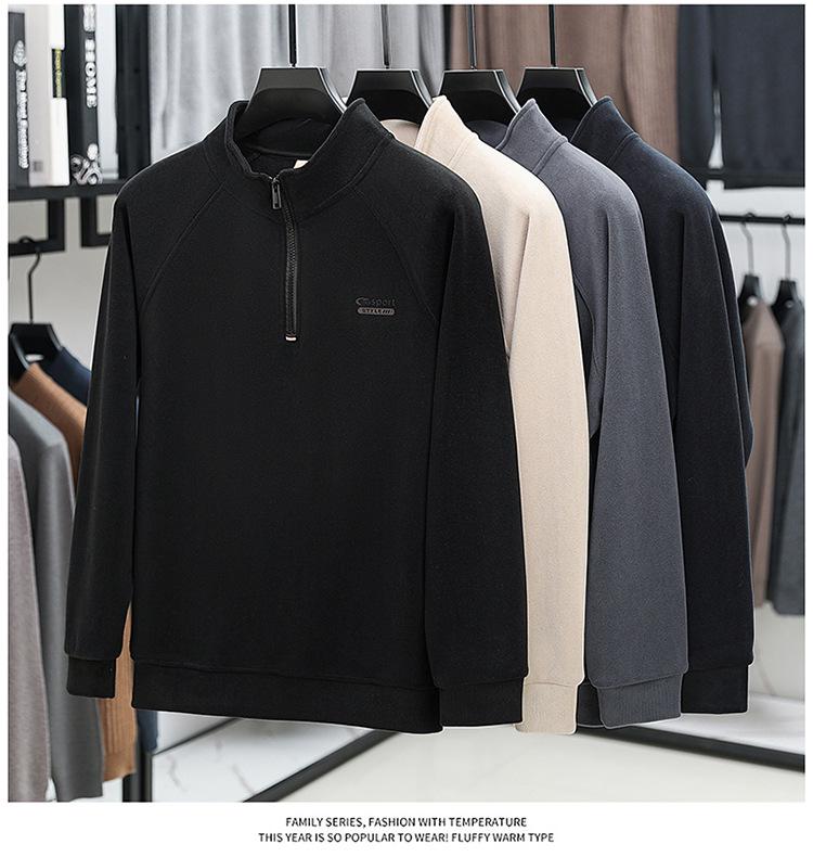 Men's Casual Winter Fleece Half-Zip Stand Collar Hoodie
