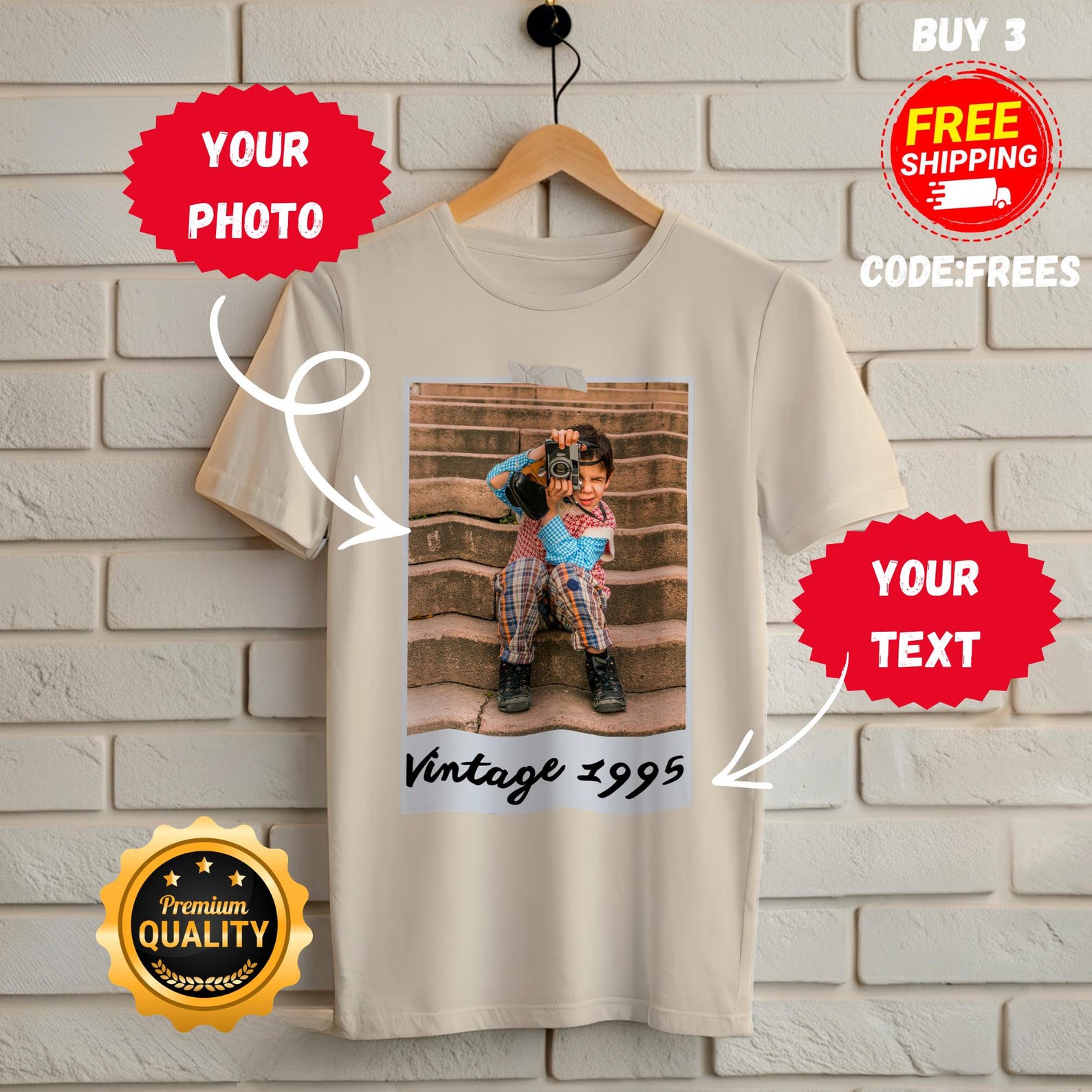 Custom Photo Shirt, Vintage Polaroid Custom T-Shirt, Personalized Picture T-Shirt, Custom Birthday Gift, Couple or Best Friend Shirt S