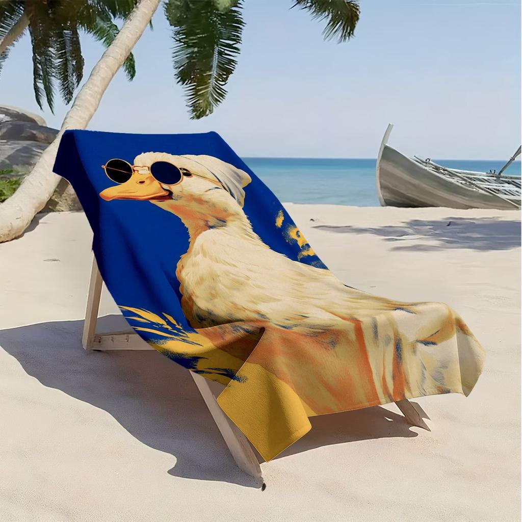 Wearing Sunglasses, Trendy Duck Polyester Microfiber Beach Towel Is Highly Absorbent, Suitable for Swimming and Beach Outings