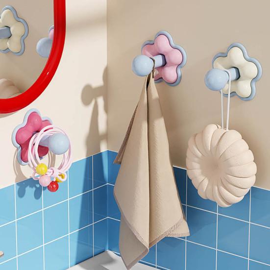 Hook with Flower Shape Adhesive Hook Anti-Falling Ball Head Design Ordered Storage Hook for Bathroom Kitchen