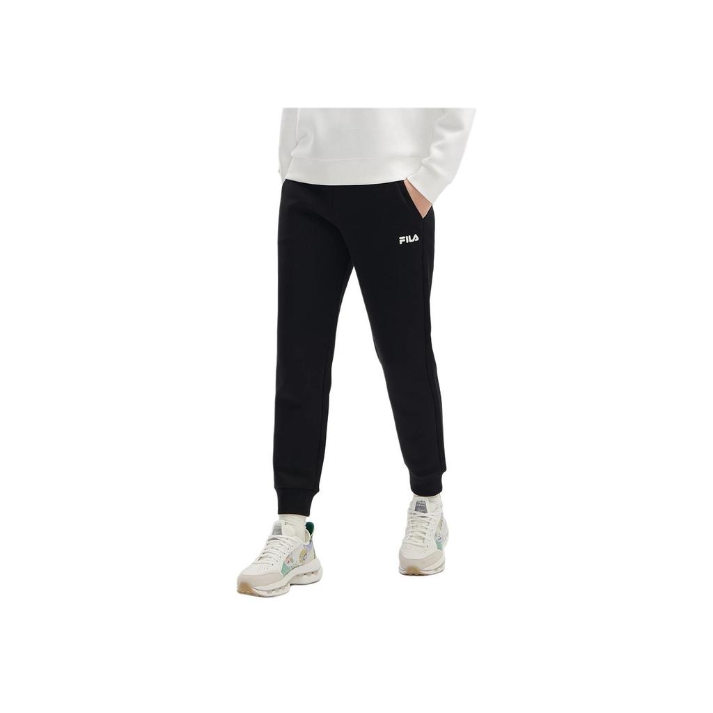 FILA Official Womens Knitted Long Pants 2024 Spring New Fashion Casual Basic Cuffed Sports Pants Women bottoms Black F11W418603F-BK