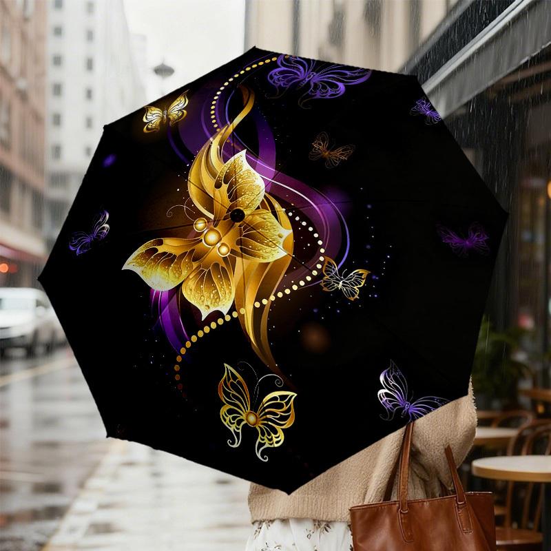 1pc Butterfly Art Automatic Folding Umbrella, Heavy Duty 8 Rib Iron Frame,  Suitable for Travel, Daily Use, Birthday, Decor Gift m0104056