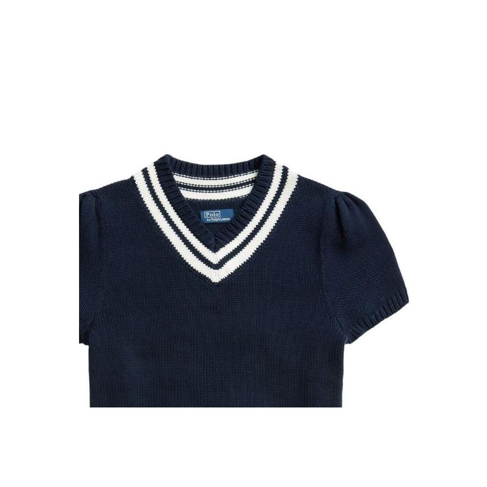 Polo Ralph Lauren Striped V-Neck Pullover Knit Top Women tops Navy-Blue 211935320-001