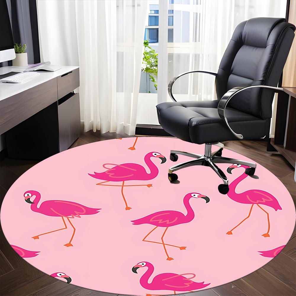 1pc Flamingo Pattern Chair Carpet for Office, Round Polyester Mat, Indoor Decor for Office, Easycare Fabric, Washable Non-slip Area Carpet