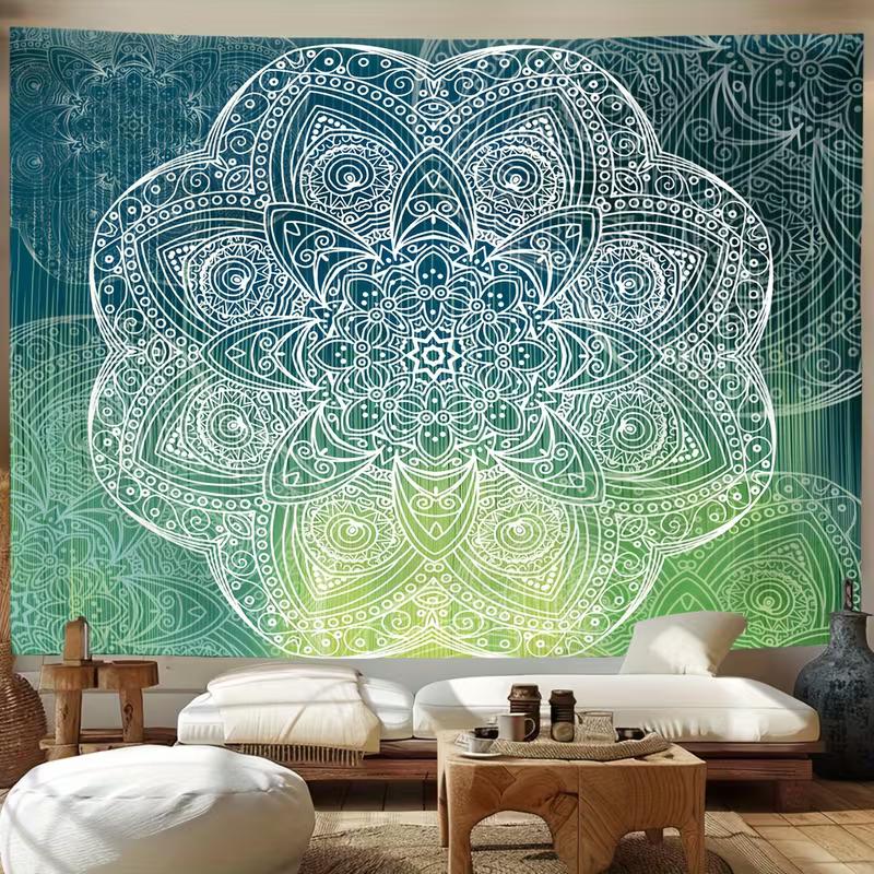 2D Teal Green Gradient Mandala Boho Wall Tapestry 47.2x31.5inch/120*80cm